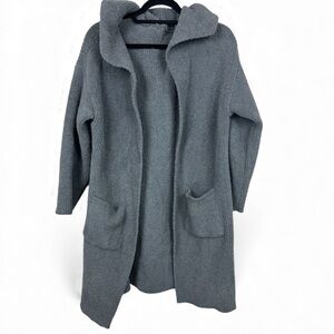 ComfyLuxe Hooded Cardigan Grey Soft Fuzzy Pockets Tunic Open Front O/S